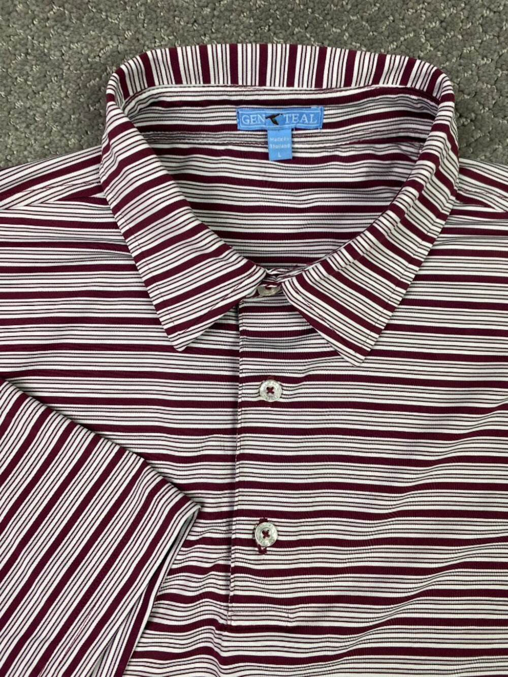 Genteal Polo Shirt Mens Large Maroon Gray White Stripe Golf Performance McKinley